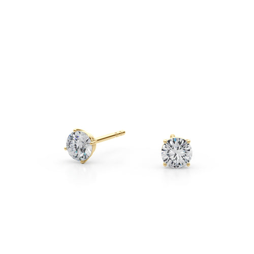 1/2 CTW round lab-grown diamond stud earrings in 14K yellow gold, angled view