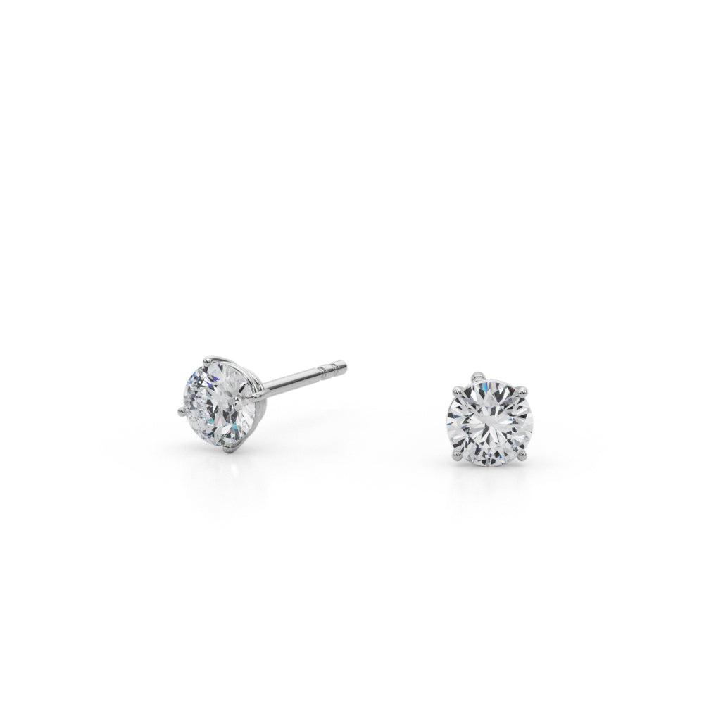 1/2 CTW round lab-grown diamond stud earrings in 14K white gold, angled view