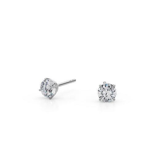 1/2 CTW round lab-grown diamond stud earrings in 14K white gold, angled view