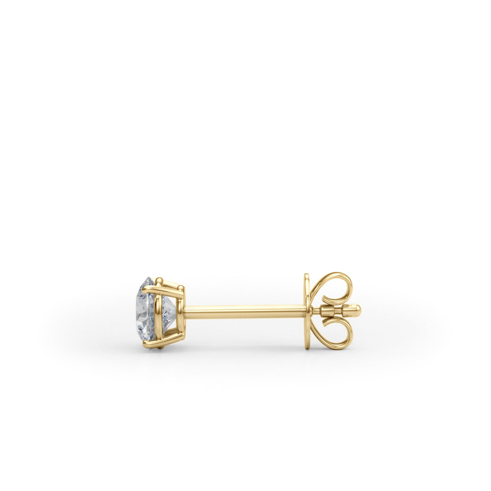 1/2 CTW round lab-grown diamond stud earrings in 14K yellow gold, side view