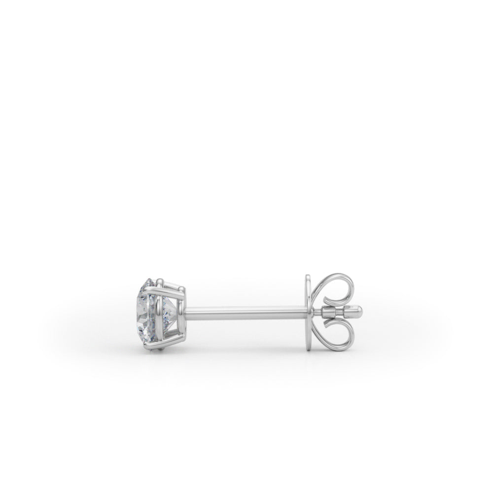 1/2 CTW round lab-grown diamond stud earrings in 14K white gold, side view