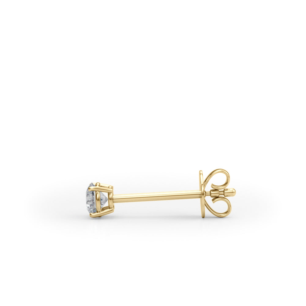 1/4 CTW round lab-grown diamond stud earrings in 14K yellow gold, side view