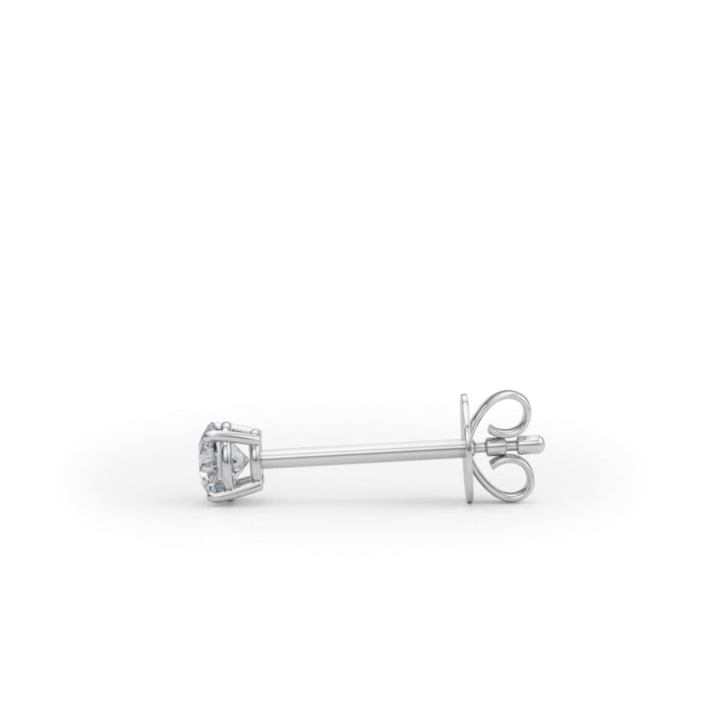 1/4 CTW round lab-grown diamond stud earrings in 14K white gold, side view