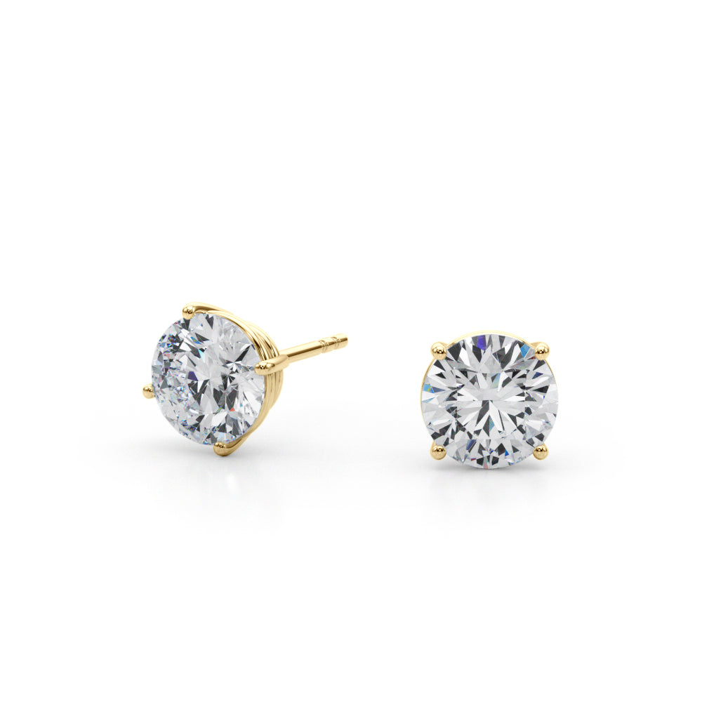 2 CTW round lab-grown diamond stud earrings in 14K yellow gold, angled view