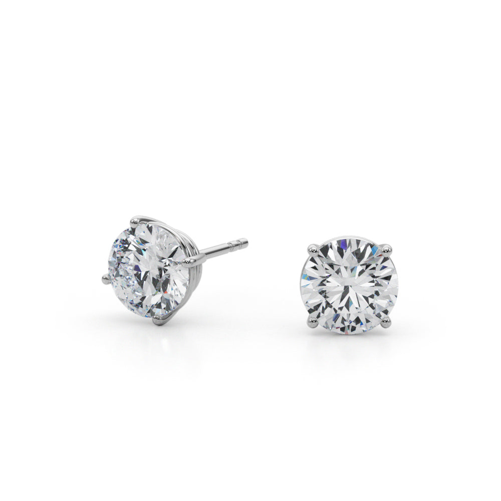 2 CTW round lab-grown diamond stud earrings in 14K white gold, angled view
