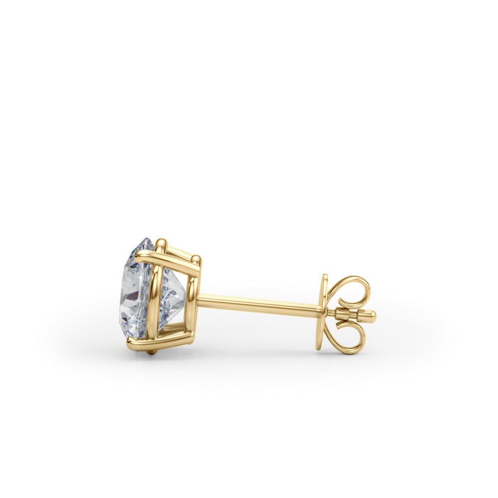 2 CTW round lab-grown diamond stud earrings in 14K yellow gold, side view