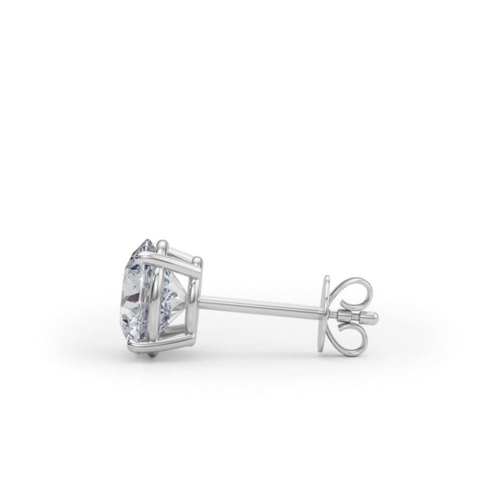 2 CTW round lab-grown diamond stud earrings in 14K white gold, side view