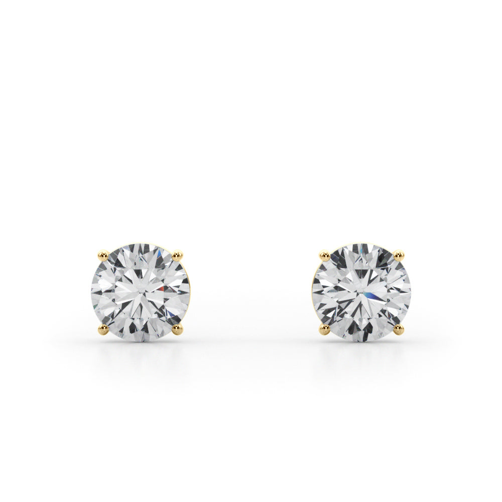 2 CTW round lab-grown diamond stud earrings in 14K yellow gold, product view