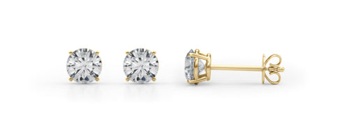 1 CTW round lab-grown diamond stud earrings in 14K yellow gold, product photo
