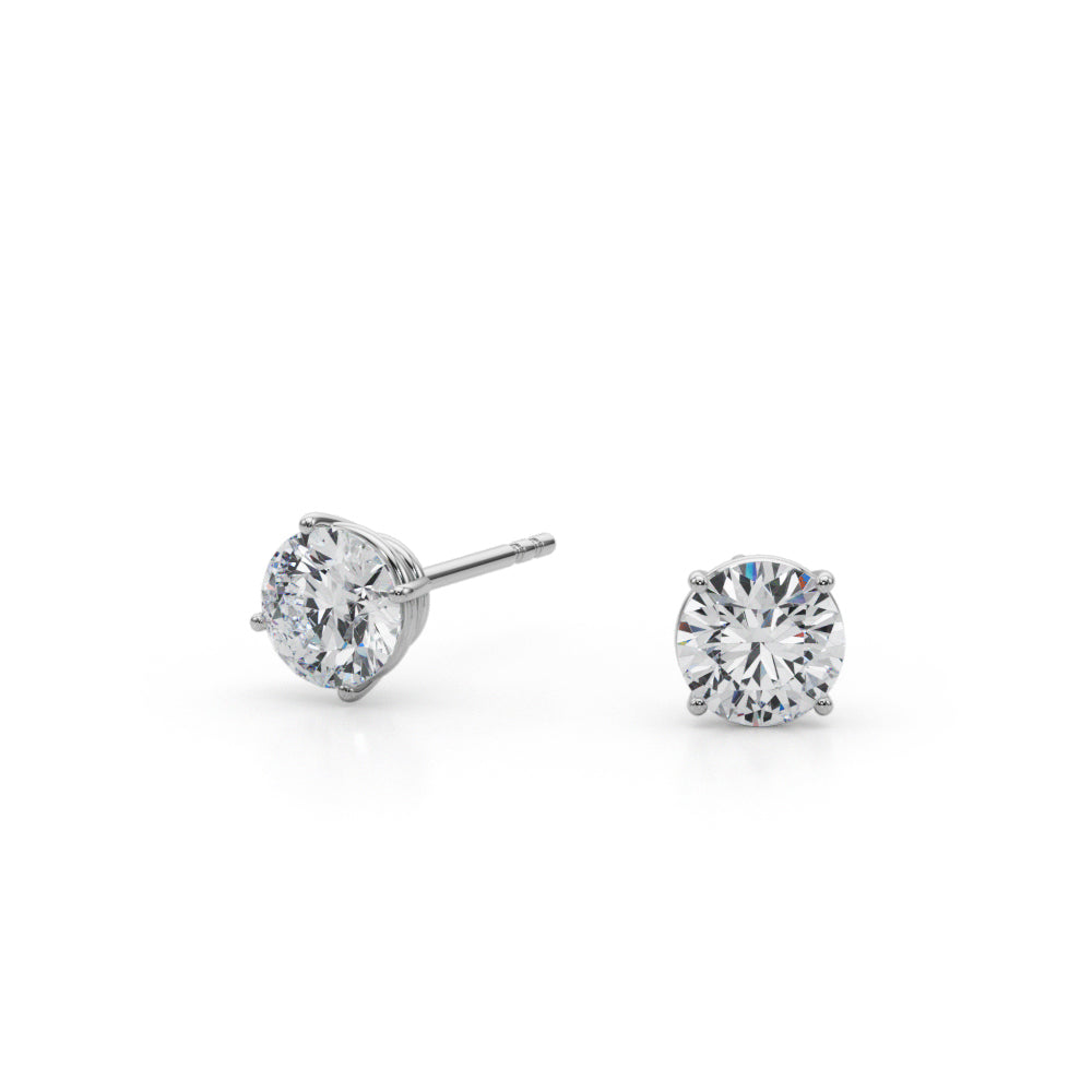1 CTW round lab-grown diamond stud earrings in 14K white gold, angled view