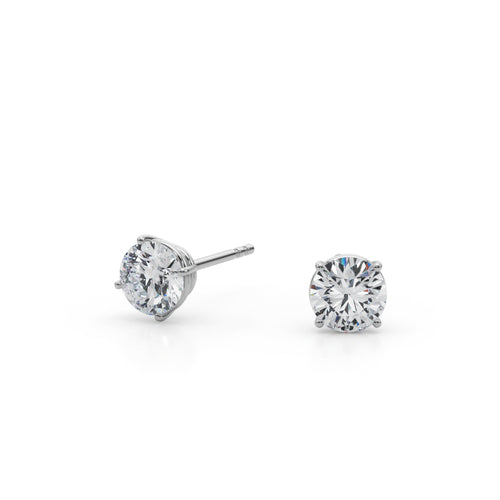 1 CTW round lab-grown diamond stud earrings in 14K white gold, angled view