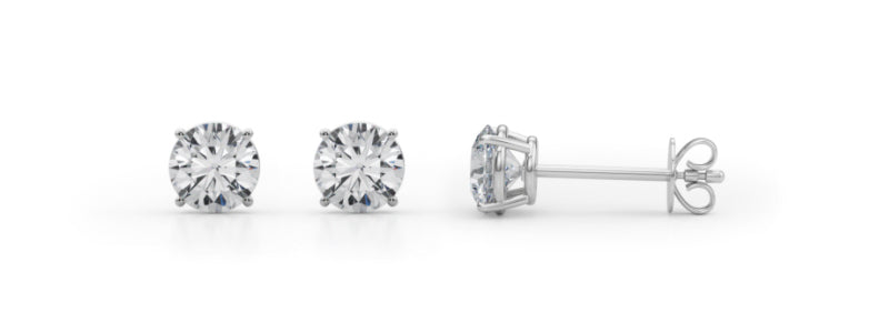 1 CTW round lab-grown diamond stud earrings in 14K white gold, product photo