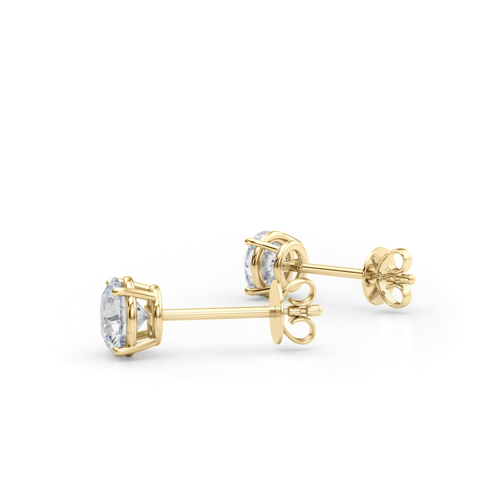 1 CTW round lab-grown diamond stud earrings in 14K yellow gold, pair view