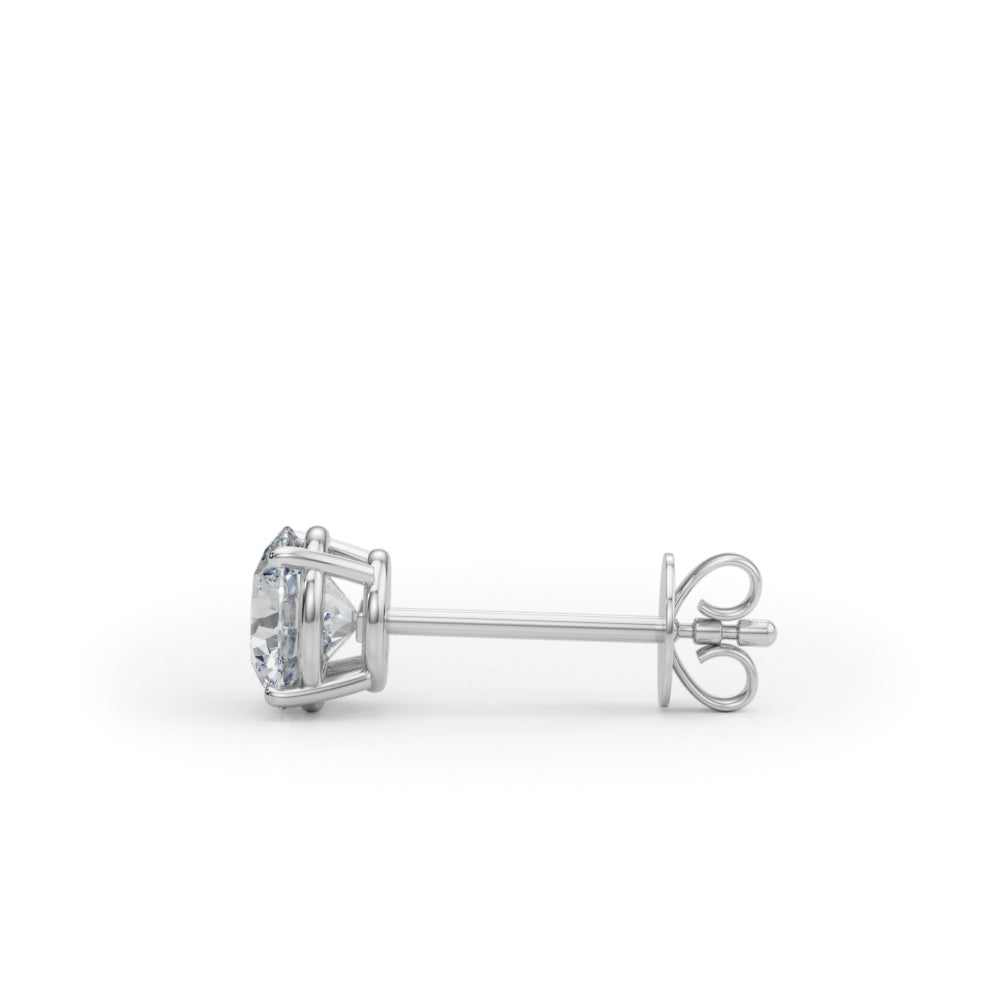 1 CTW round lab-grown diamond stud earrings in 14K white gold, side view