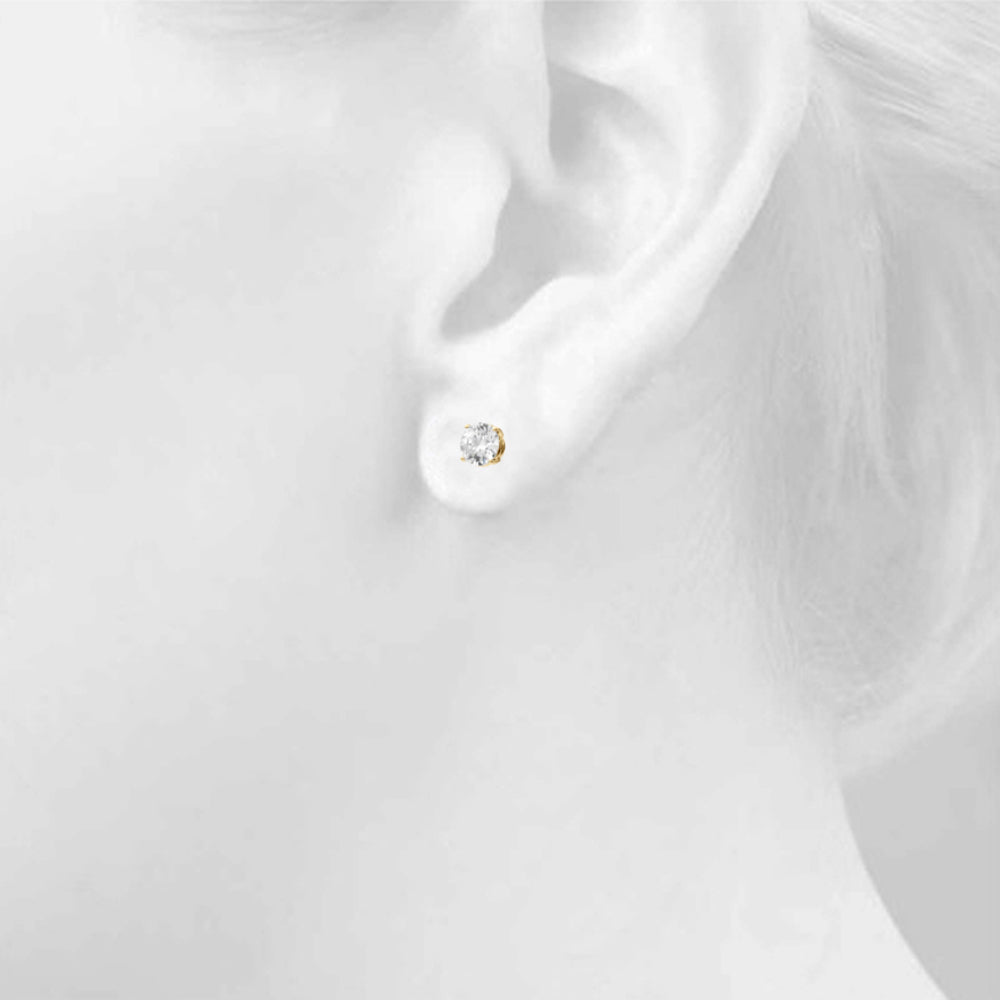 1 CTW round lab-grown diamond stud earrings in 14K yellow gold, product view